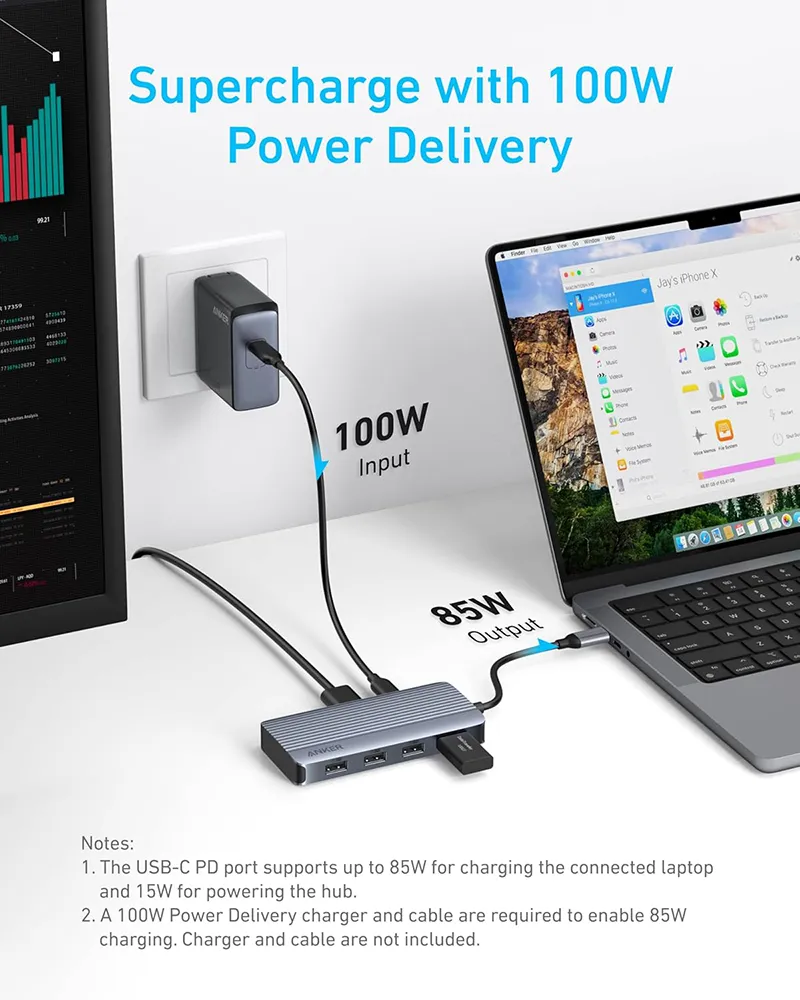 Anker USB-C Hub (7-in-1, Dual Display) – Gray
