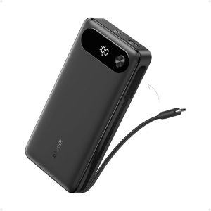 Anker Power Bank 20,000mAh, 87W, Built-in USB-C Cable- Black