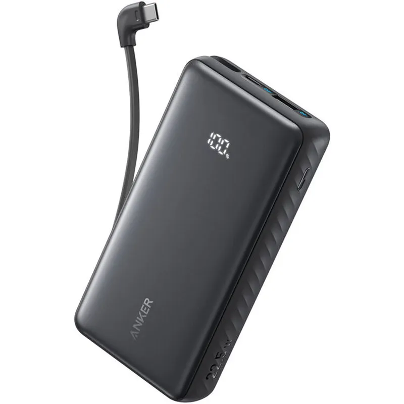 Anker Zolo Power Bank 20,000 mAh, 22.5W, Built-in USB-C Cable – Black-